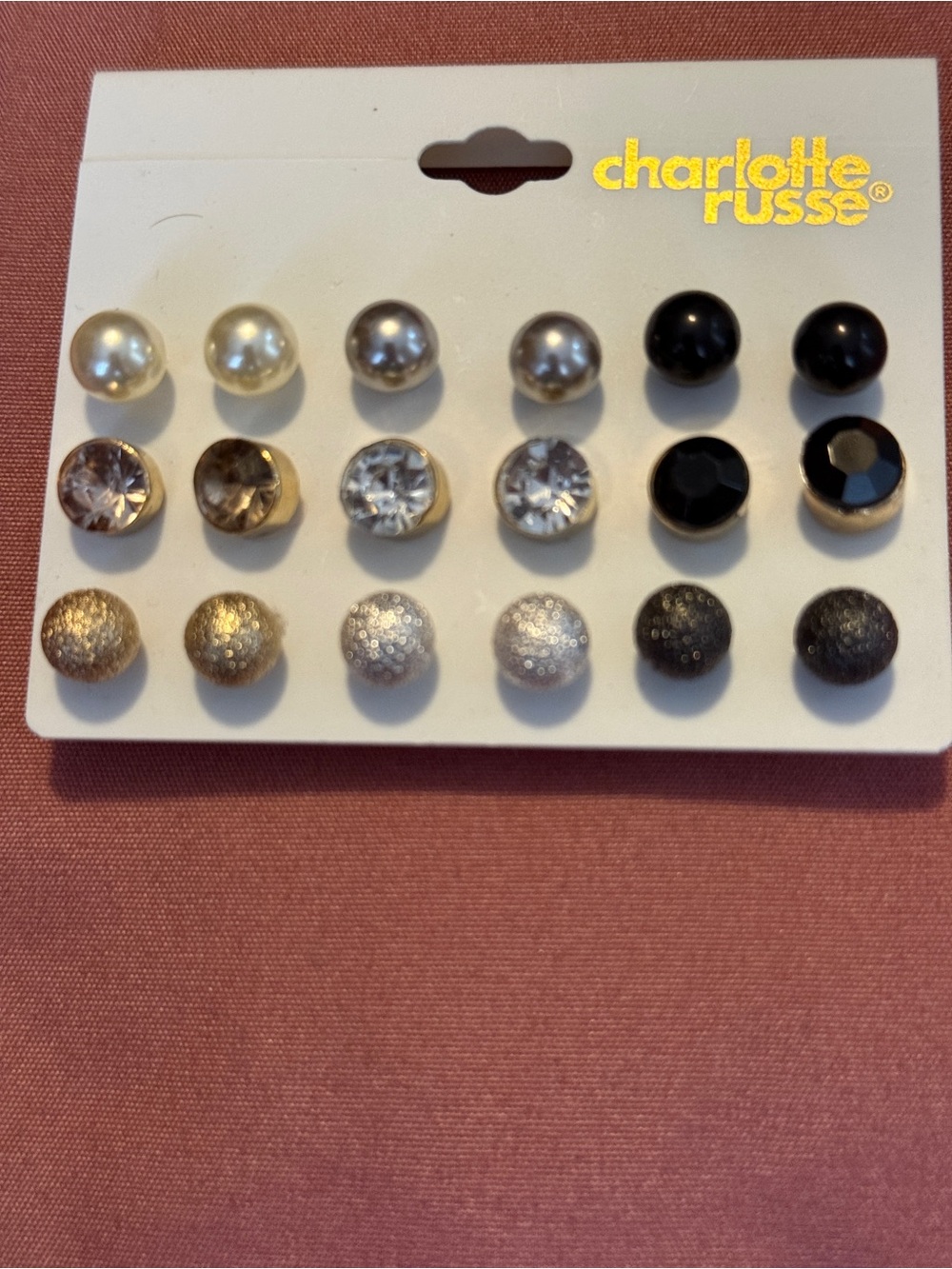 Charlotte Russe Pearl, Gold, Silver & Black Stud Earring Set